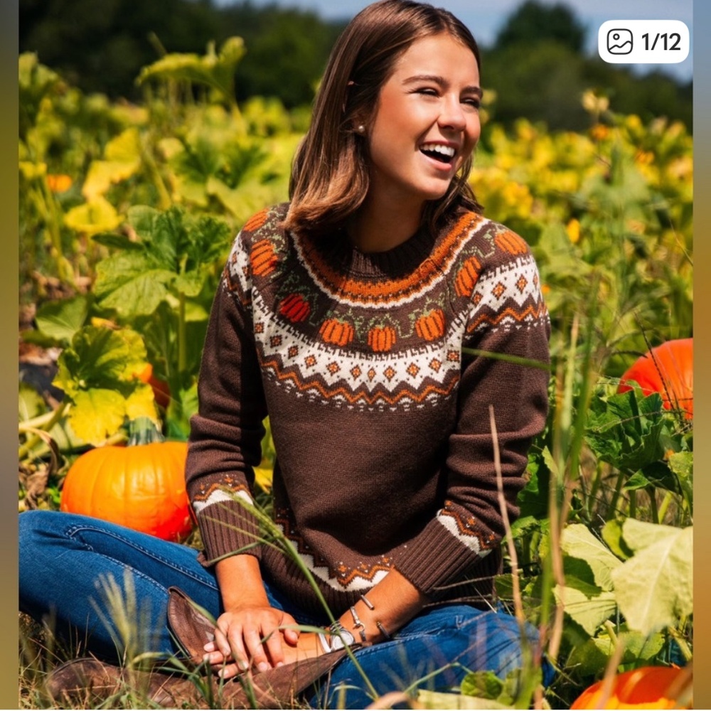 NWT Kiel James Patrick KJP Cozy Pumpkin Sweater XL Brown Fair Isle Fall Cabin
